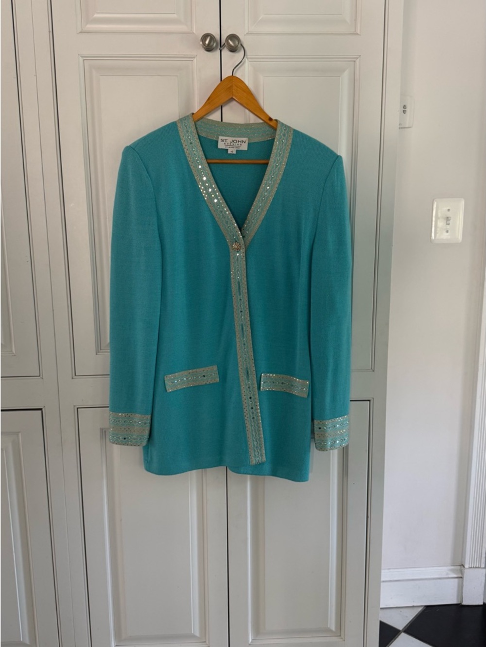 Vintage St. John 3-piece turquoise and beaded set in Santana knit